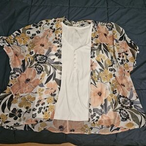 Maurices Floral Kimono Cardigan with White Top